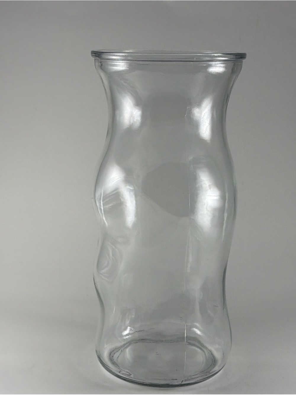Large Clear Glass Vase Unique Molded Hand Grip Curved Modern Flower Vase 10”